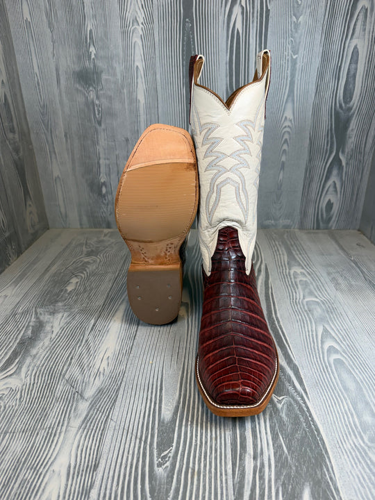 Men's Rios of Mercedes Black Cherry Pull - Up Caiman Belly with 13" Shell Kidskin Tops - Style 128