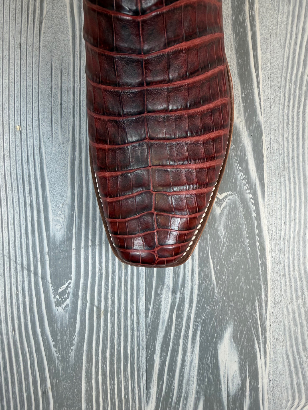 Men's Rios of Mercedes Black Cherry Pull - Up Caiman Belly with 13" Shell Kidskin Tops - Style 128