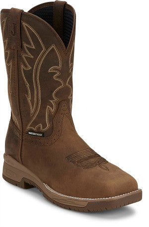 Men's Justin Nitred Taupe Cowhide Waterproof Soft Toe Work Boot - CR3211