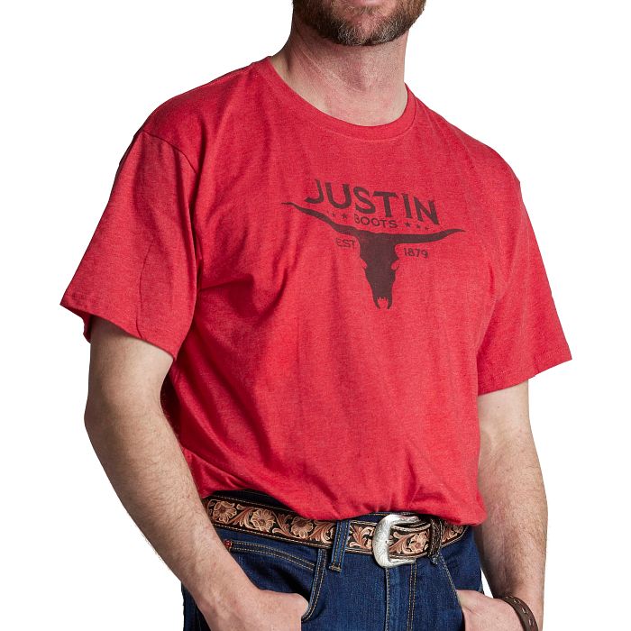 Men's Justin Bull Skull Tee - J-G3214RD - FINAL SALE