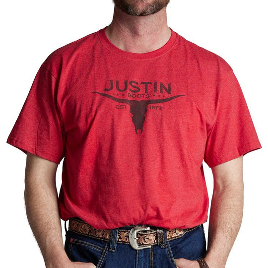 Men's Justin Bull Skull Tee - J-G3214RD - FINAL SALE