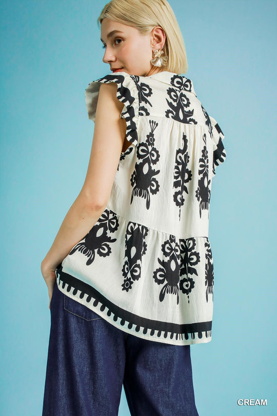 Ladies Umgee Boho Embroidered Peplum Blouse - K0197