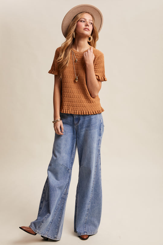 Ladies Listicle Ruffle Hem Textured Knit Top - LSW1031