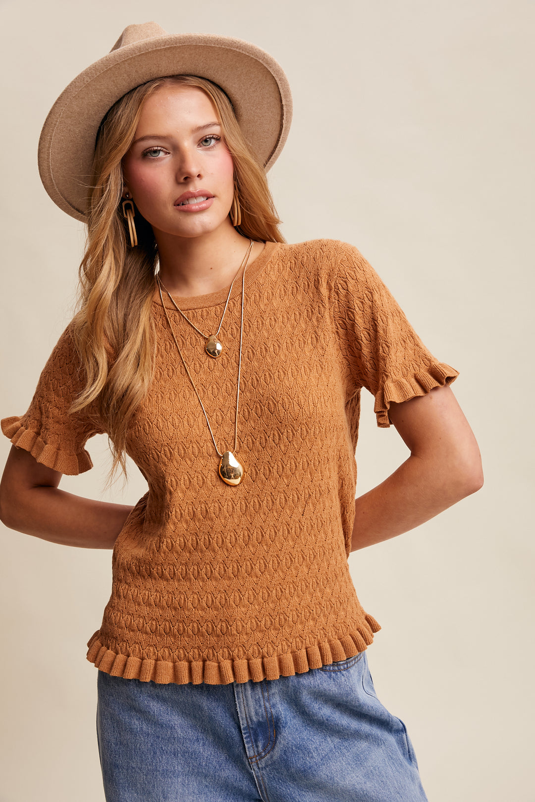 Ladies Listicle Ruffle Hem Textured Knit Top - LSW1031