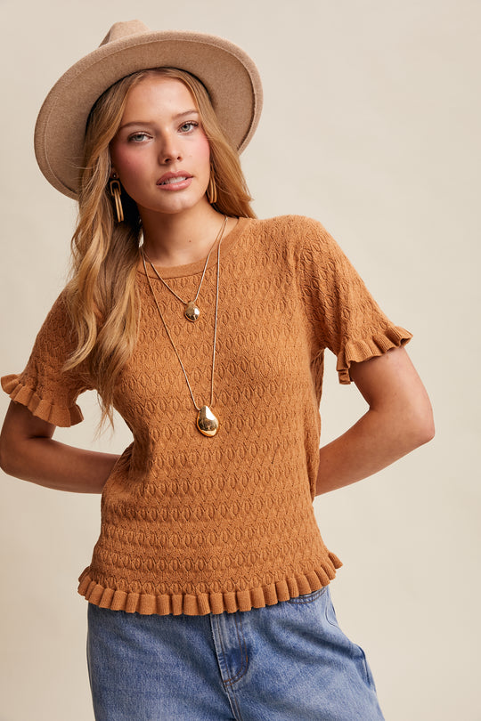 Ladies Listicle Ruffle Hem Textured Knit Top - LSW1031