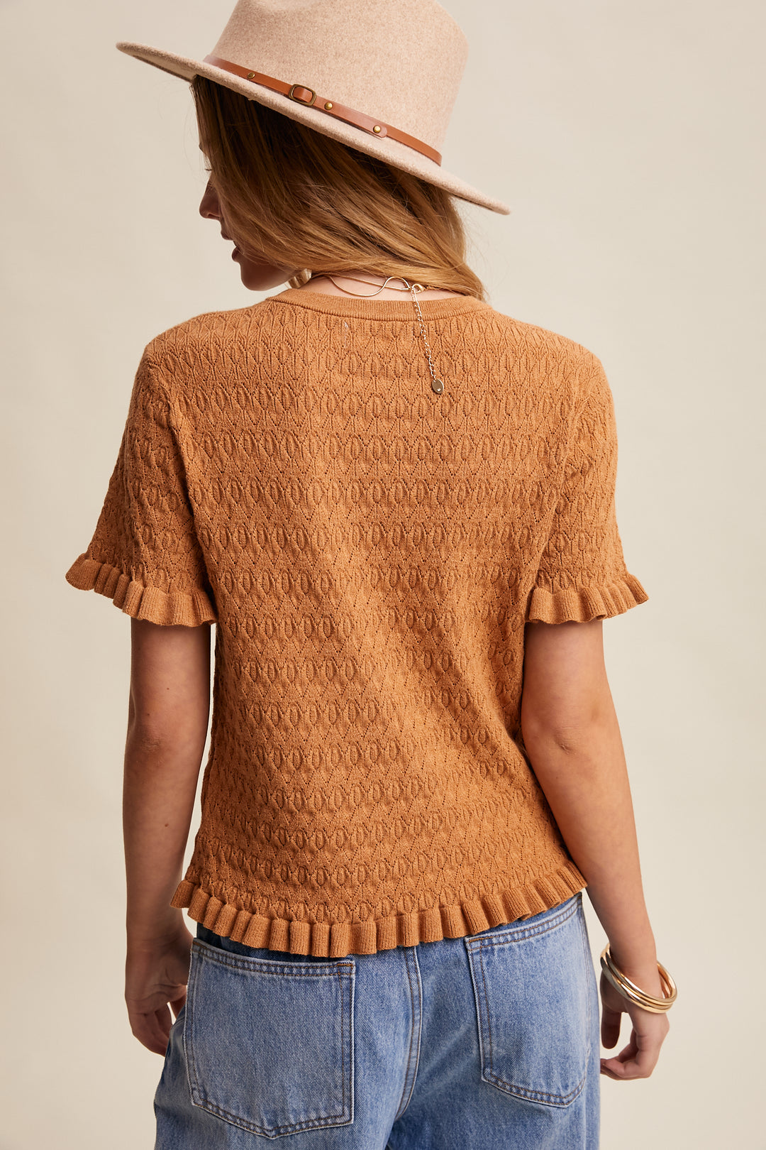 Ladies Listicle Ruffle Hem Textured Knit Top - LSW1031