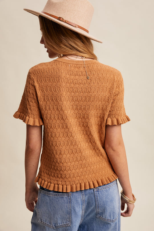 Ladies Listicle Ruffle Hem Textured Knit Top - LSW1031