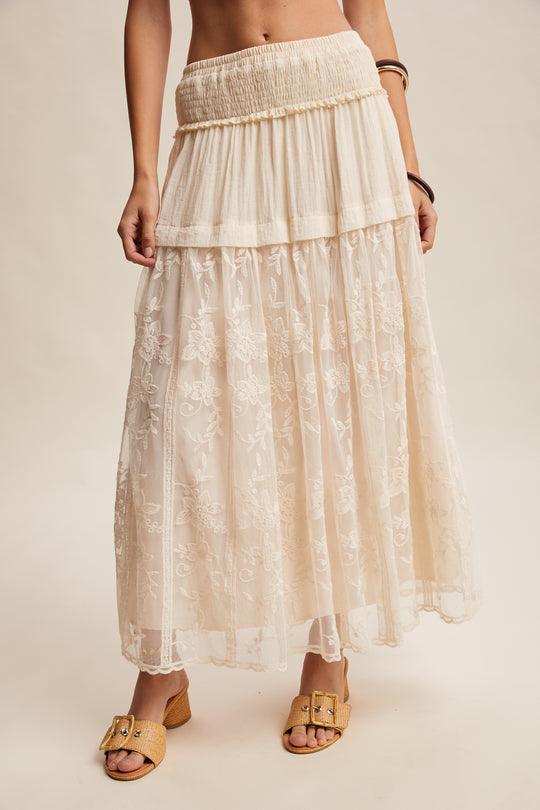 Ladies Listicle Embroidered Sheer Maxi Skirt - LSK0297
