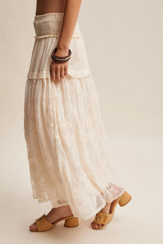 Ladies Listicle Embroidered Sheer Maxi Skirt - LSK0279-ECRU