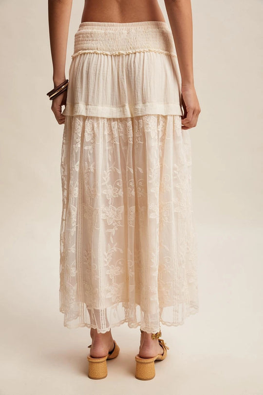 Ladies Listicle Embroidered Sheer Maxi Skirt - LSK0279-ECRU