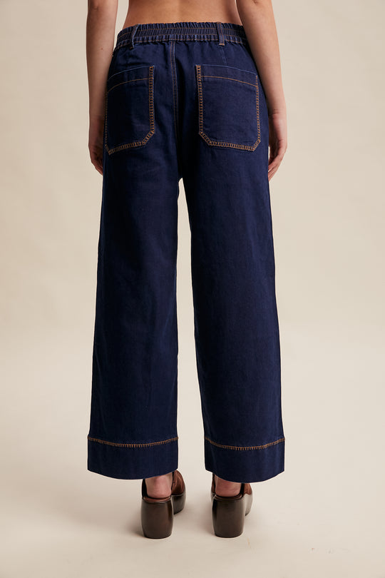 Listicle Contrast Stitch Wide Leg Stretch Denim Pants - LP0275