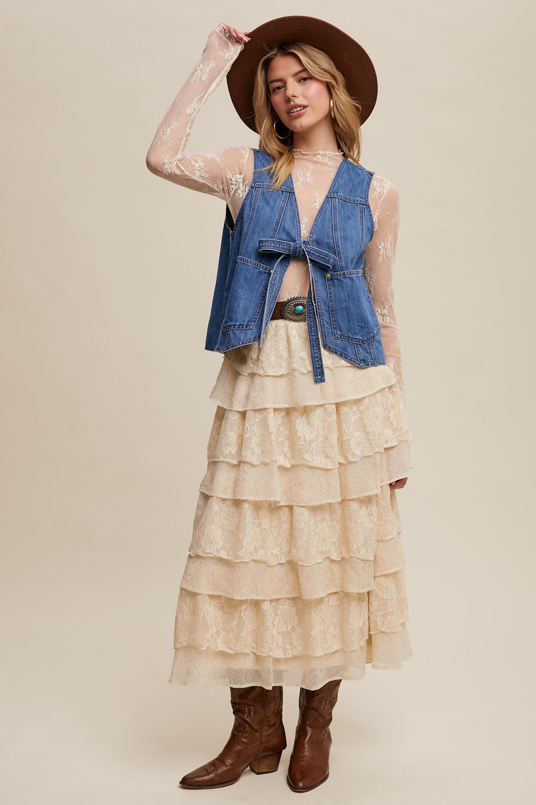 Ladies Listicle Denim Tie-Front Vest - LVT006