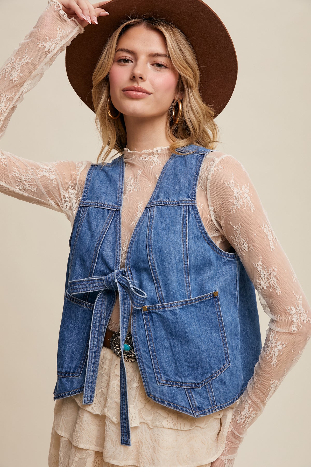 Ladies Listicle Denim Tie-Front Vest - LVT006 – Nigro's