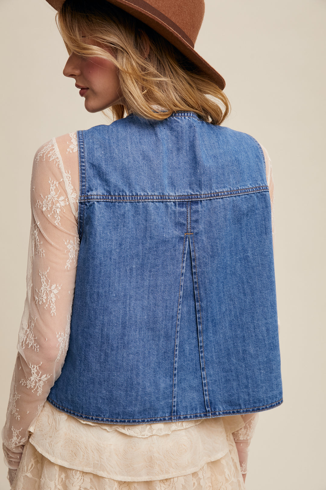 Ladies Listicle Denim Tie-Front Vest - LVT006