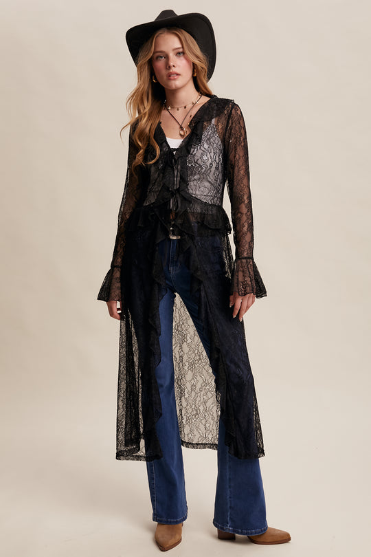 Ladies Listicle Sheer Lace Ruffle Duster - LJ0259