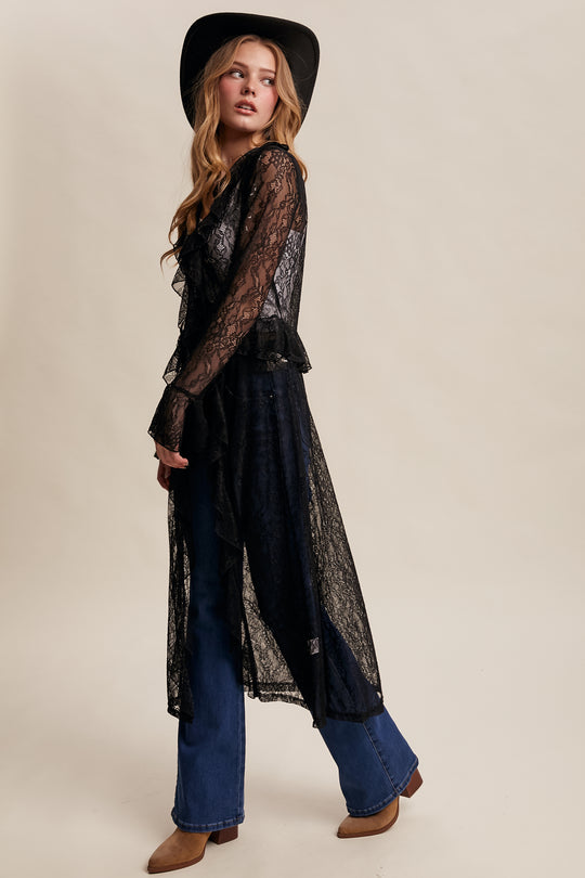 Ladies Listicle Sheer Lace Ruffle Duster - LJ0259