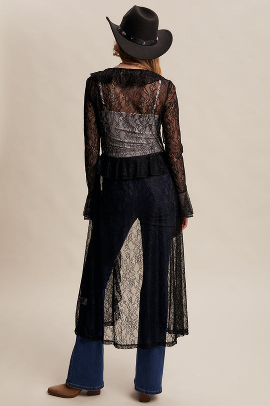 Ladies Listicle Sheer Lace Ruffle Duster - LJ0259