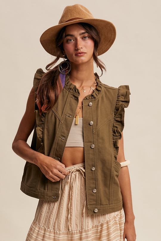 Ladies Listicle Ruffle Trim Utility Vest - LVT017