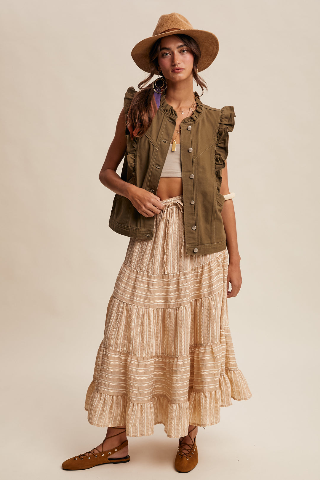 Ladies Listicle Ruffle Trim Utility Vest - LVT017