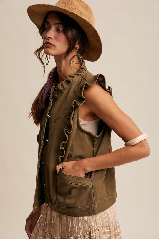 Ladies Listicle Ruffle Trim Utility Vest - LVT017