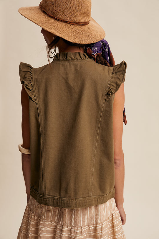 Ladies Listicle Ruffle Trim Utility Vest - LVT017