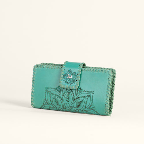 Loyal West Desert Lotus Wallet - Turquoise Handtooled Leather & Calfskin - LW-SS25-168-LW