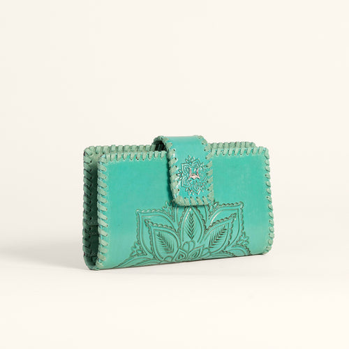 Loyal West Desert Lotus Wallet - Turquoise Handtooled Leather & Calfskin - LW-SS25-168-LW
