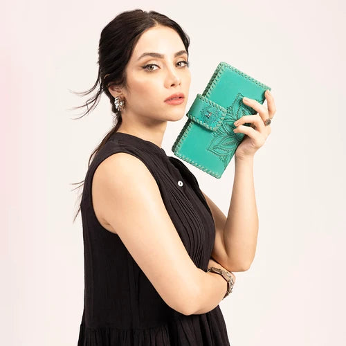 Loyal West Desert Lotus Wallet - Turquoise Handtooled Leather & Calfskin - LW-SS25-168-LW