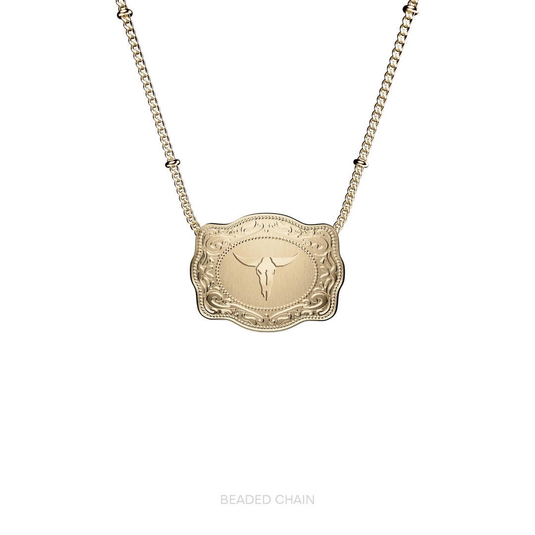 SpurWest Trading Co. Mini Belt Buckle Longhorn Necklace - Gold