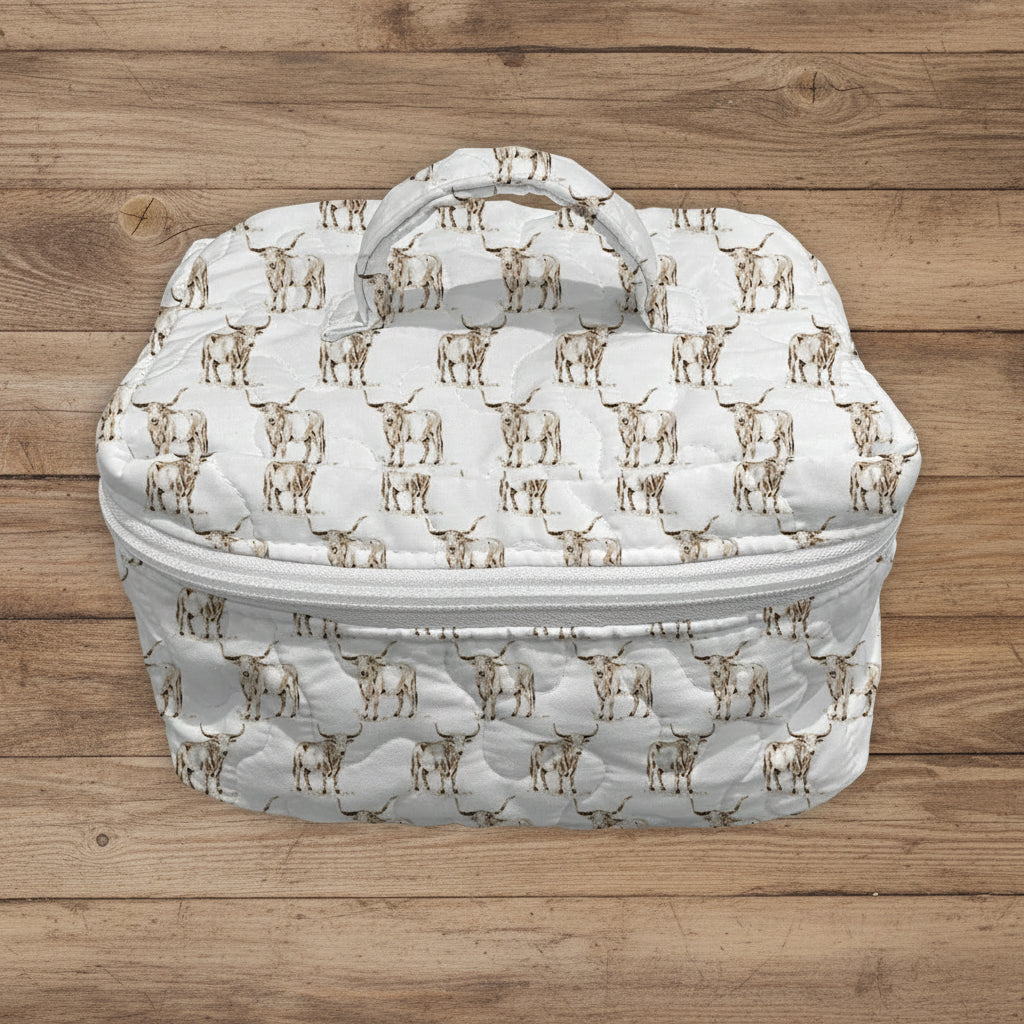 Ida Mae Home Longhorn Icon Brown Quilted Travel Case