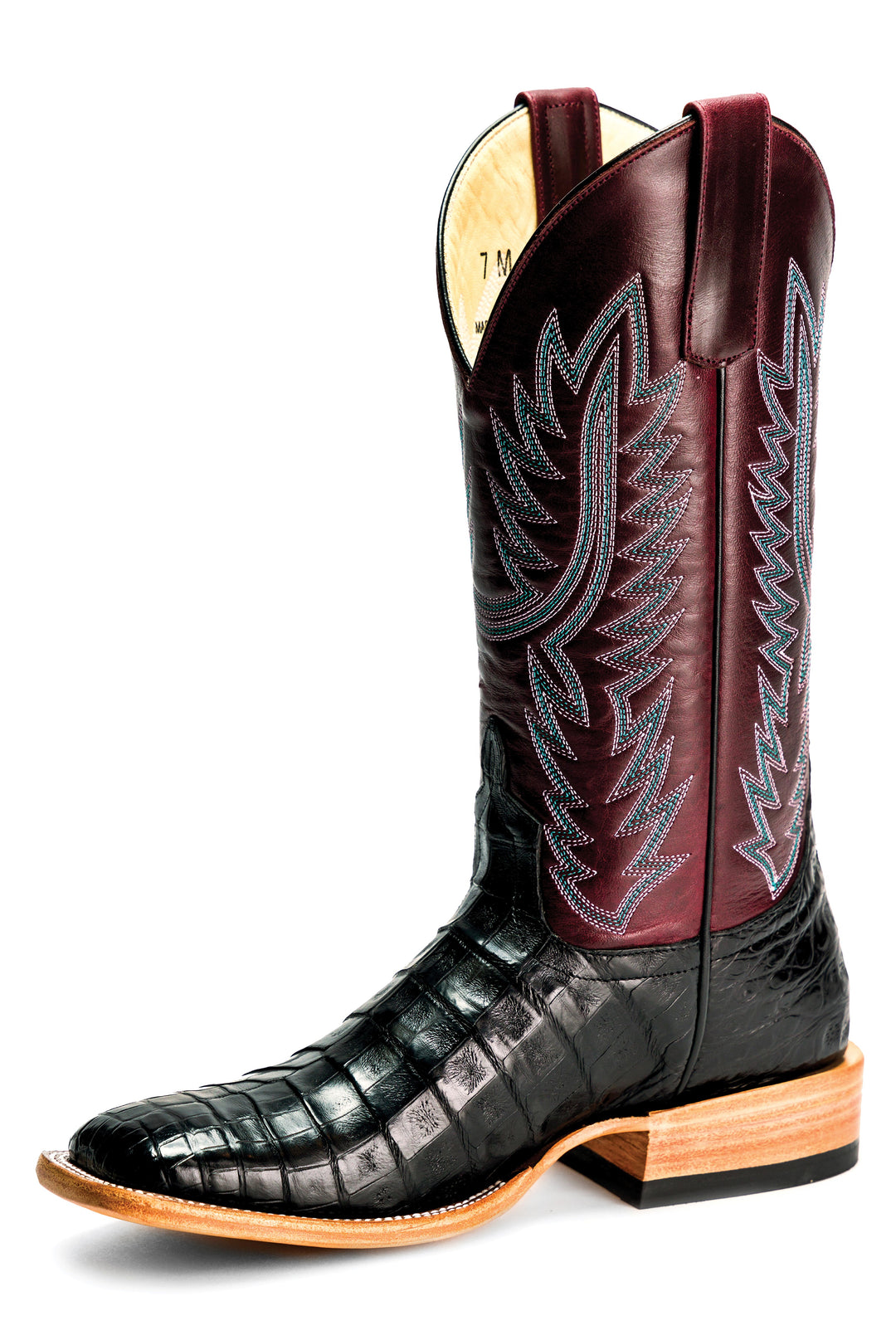 Macie Bean Black Caiman Belly with 12" Wine Pull Up Tops - M2002