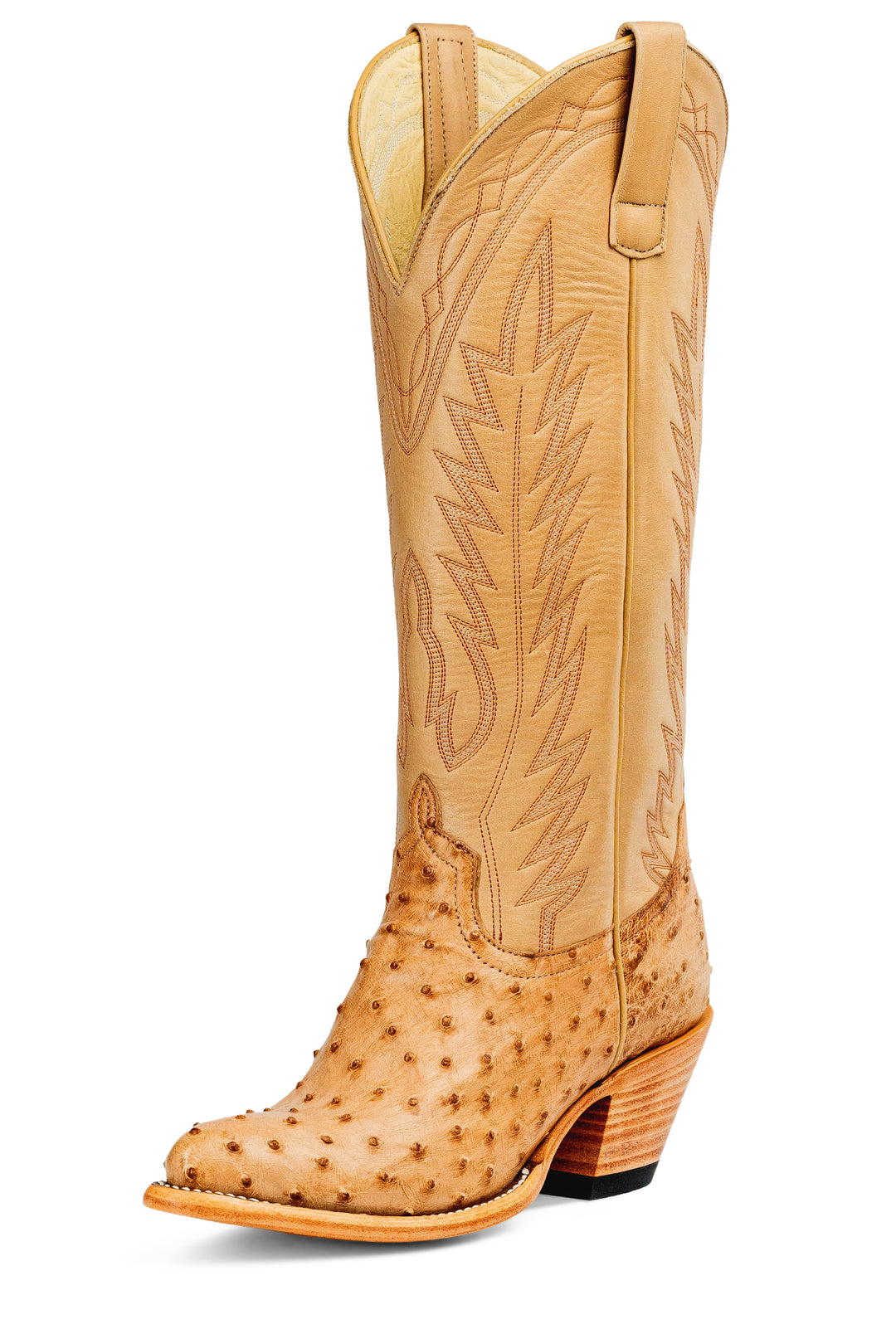 Women's Macie Bean Tan Vintage Bruciato Full Quill Ostrich with 15" Latte Veranda Tops - M4006