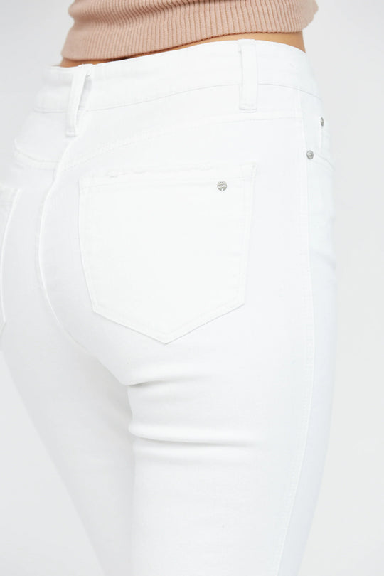 Ladies Mica High Rise Crop Flare with Uneven Hem - MDP-F562WH