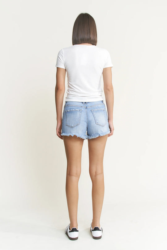 Ladies Mica Denim Super High Raw Hem Shorts - MDP-H3424