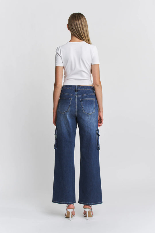 Ladies Mica Denim High Rise Wide Leg Cargo - MTT-R3606