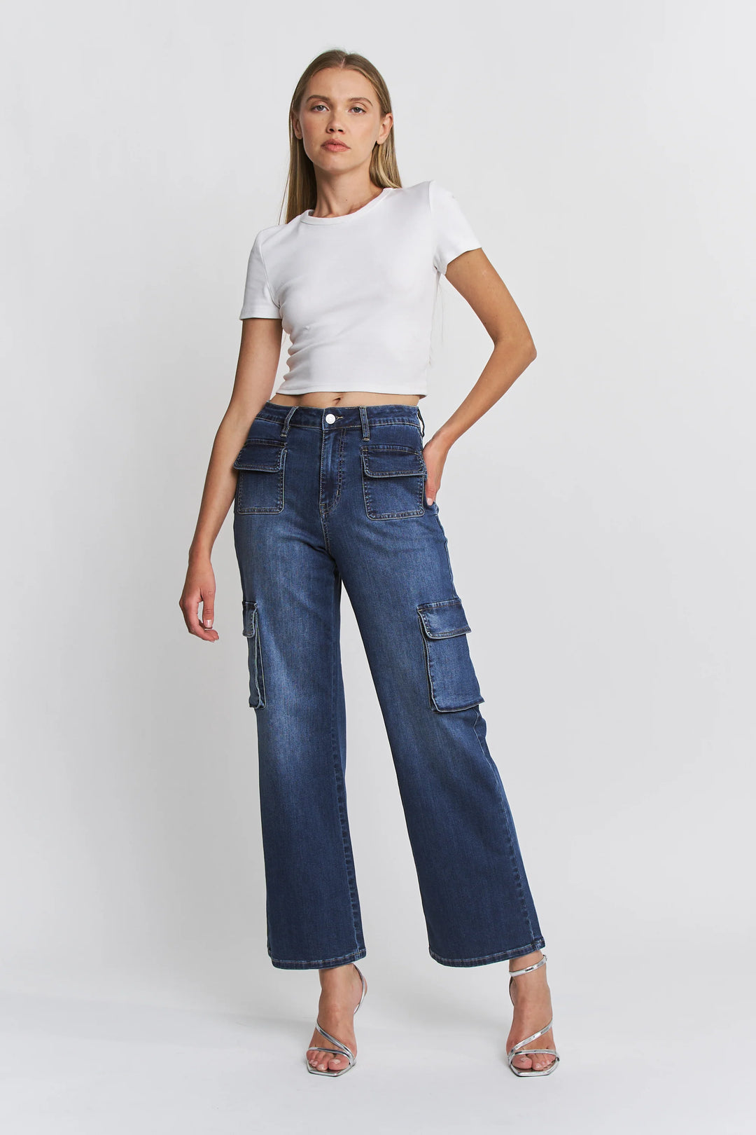 Ladies Mica Denim High Rise Wide Leg Cargo - MTT-R3606