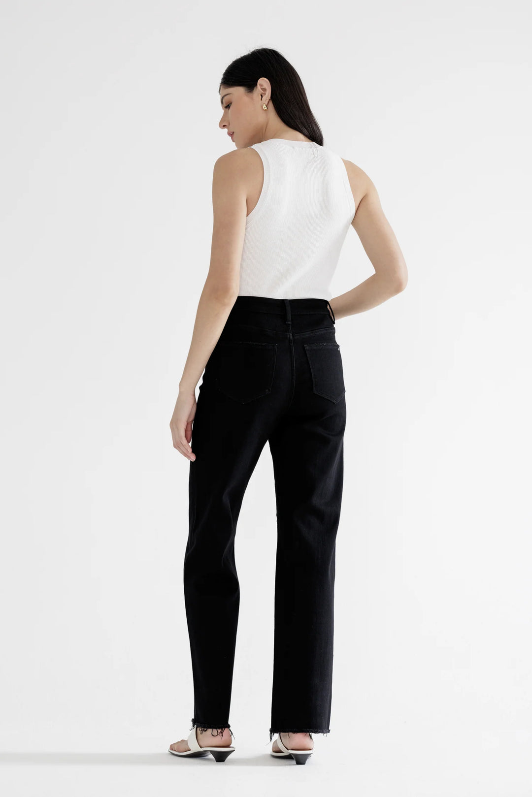 Ladies Mica Denim Black High Rise Slim Wide Leg Raw Hem - MDP-W3251BK