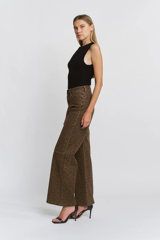 Ladies Mica Denim SUPER HIGH WIDE LEG LEOPARD JEANS - MDP-W3641