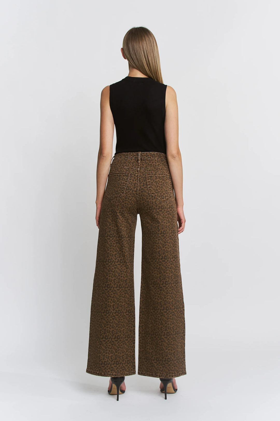 Ladies Mica Denim SUPER HIGH WIDE LEG LEOPARD JEANS - MDP-W3641