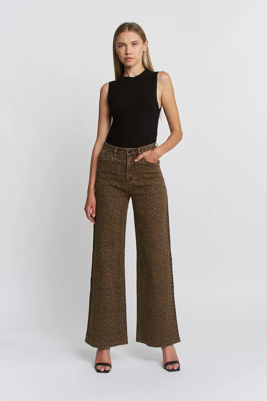 Ladies Mica Denim SUPER HIGH WIDE LEG LEOPARD JEANS - MDP-W3641