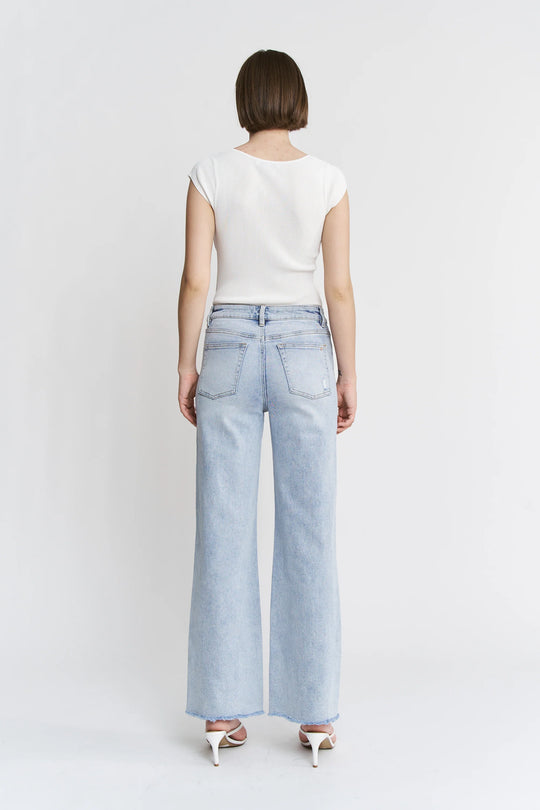 Ladies Mica Denim High Rise Wide Leg Rhinestone and Pearl - MDP-W3651