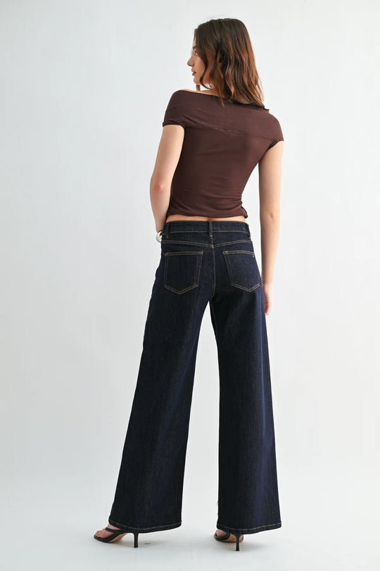 Ladies Mica Denim High Rise Wide Leg Button Up Stratos Raw - MDP-W3786