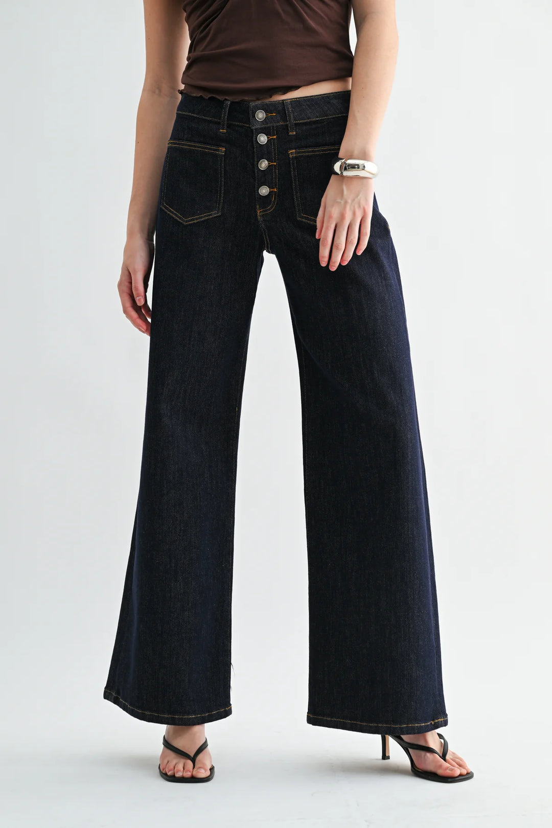 Ladies Mica Denim High Rise Wide Leg Button Up Stratos Raw - MDP-W3786