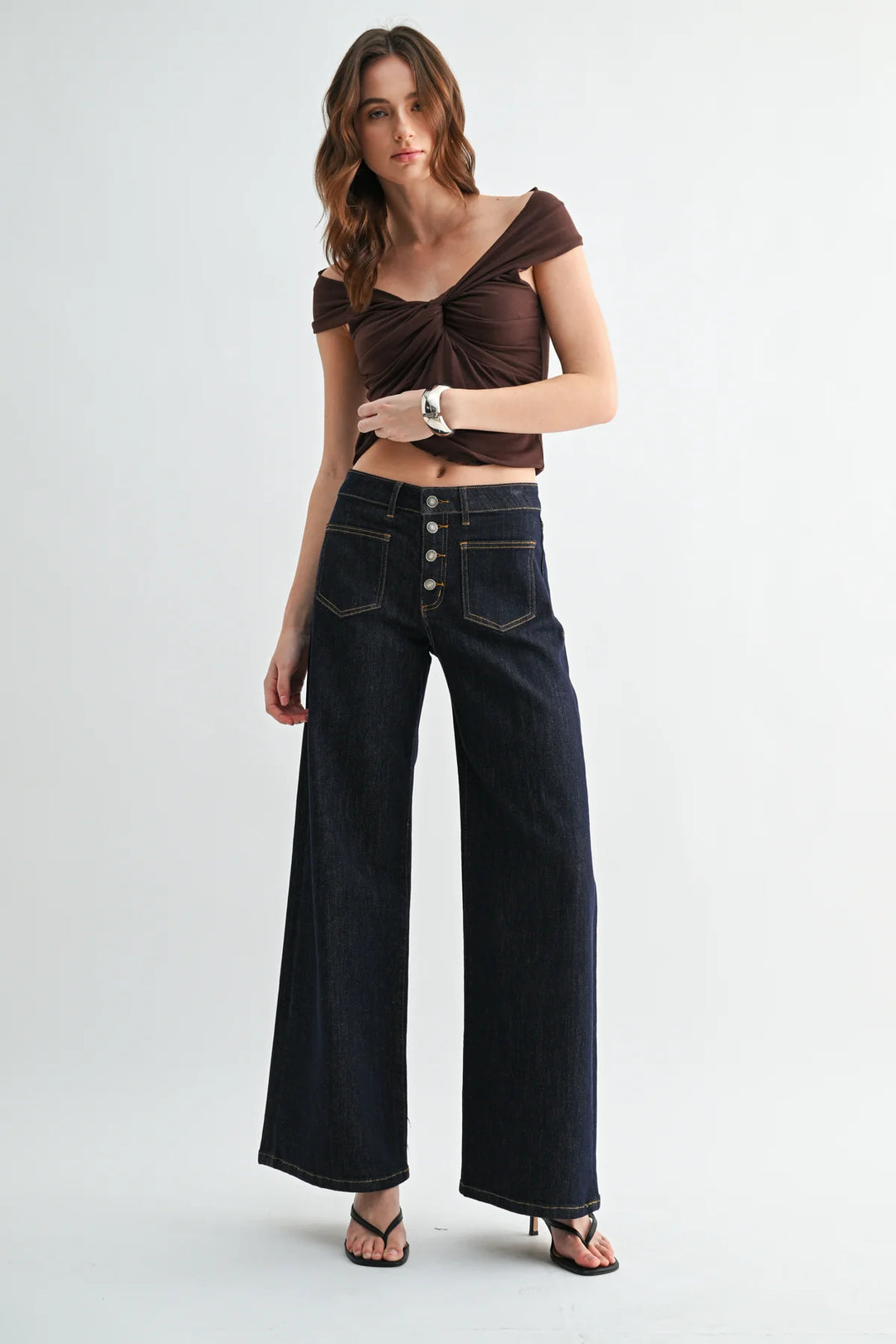 Ladies Mica Denim High Rise Wide Leg Button Up Stratos Raw - MDP-W3786