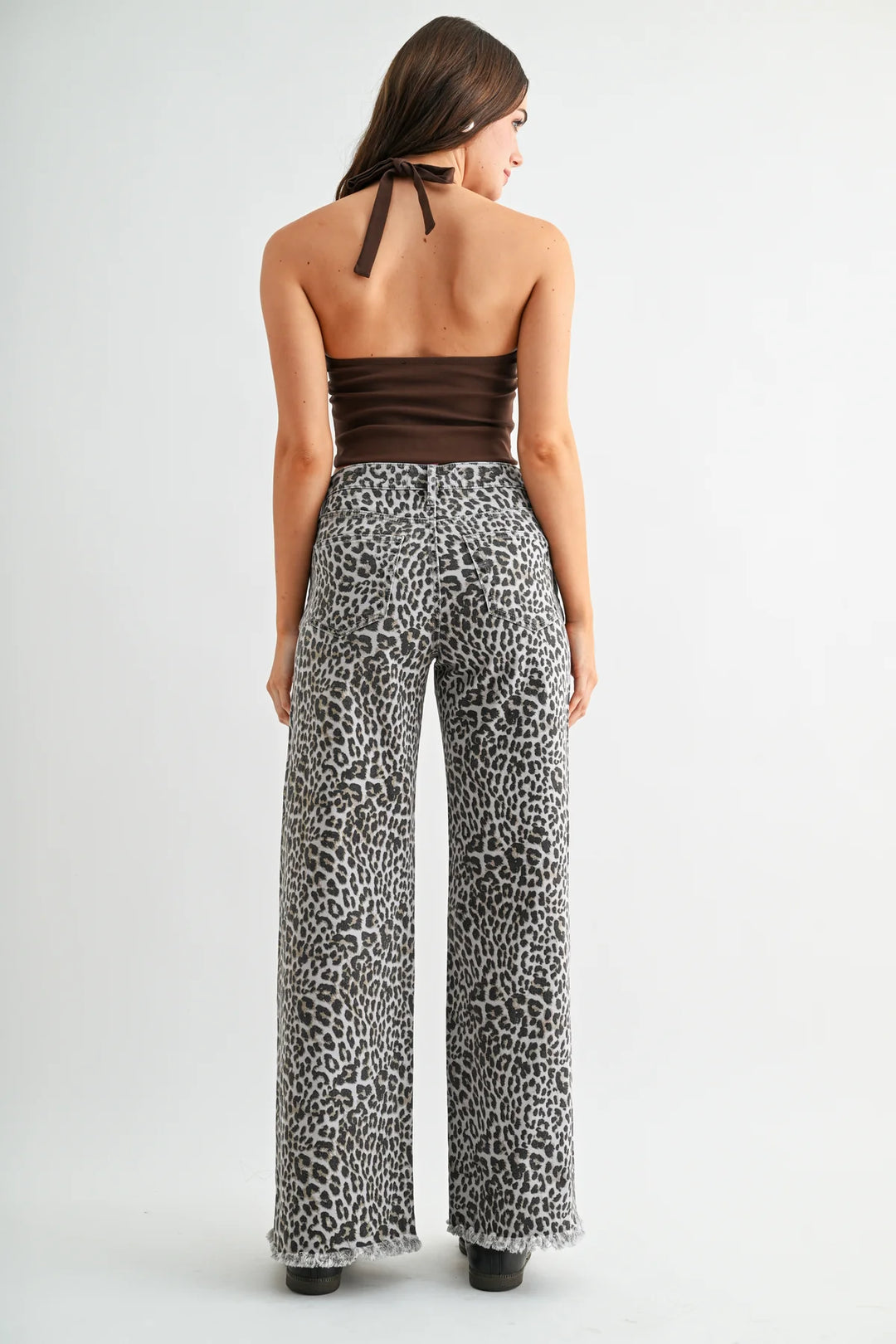 Ladies Mica Denim High Rise Wide Leg Leopard Jeans - MDP-W3903