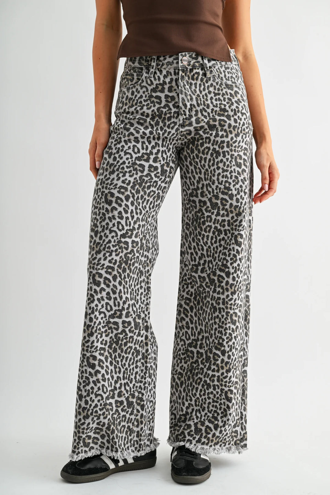 Ladies Mica Denim High Rise Wide Leg Leopard Jeans - MDP-W3903