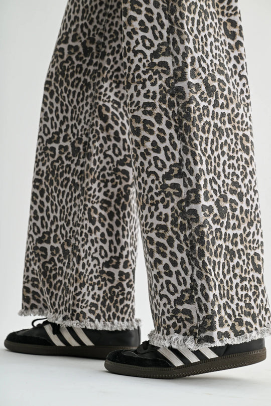 Ladies Mica Denim High Rise Wide Leg Leopard Jeans - MDP-W3903