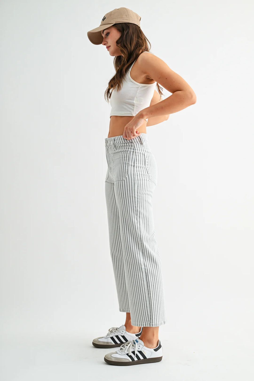 Ladies Mica Denim High Rise Wide Leg Cropped Striped - MDP-W3933OG