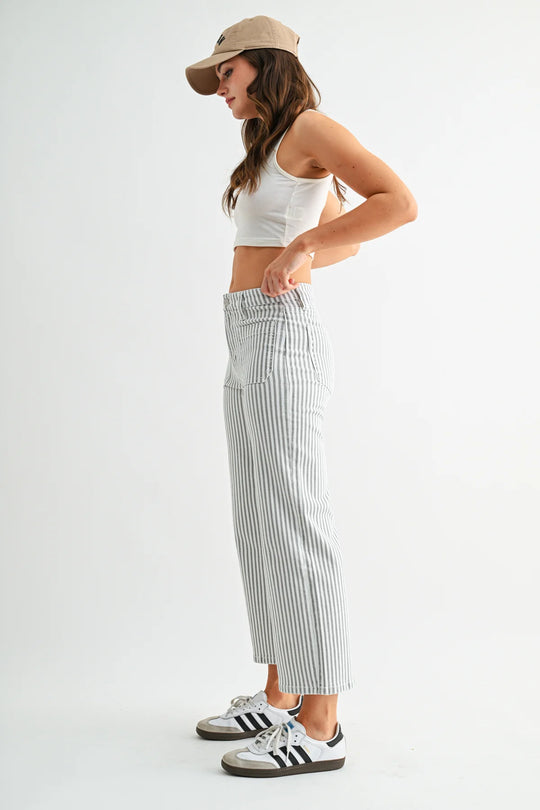 Ladies Mica Denim High Rise Wide Leg Cropped Striped - MDP-W3933OG