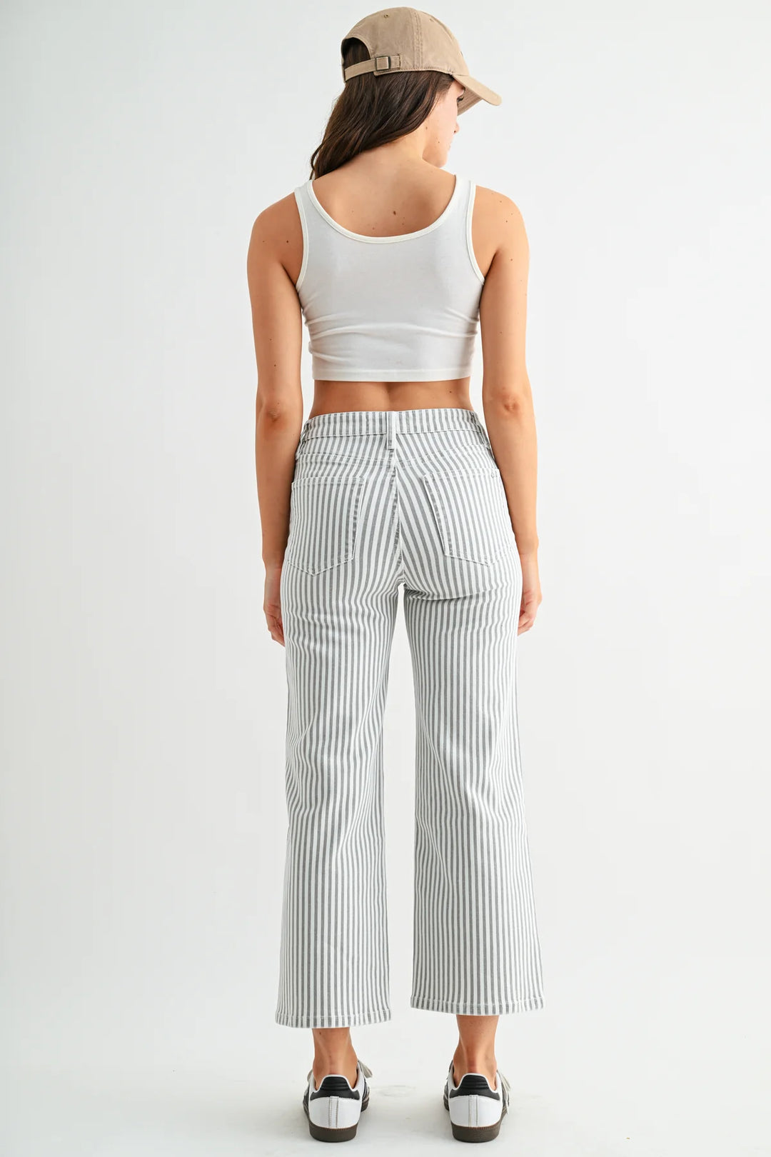 Ladies Mica Denim High Rise Wide Leg Cropped Striped - MDP-W3933OG